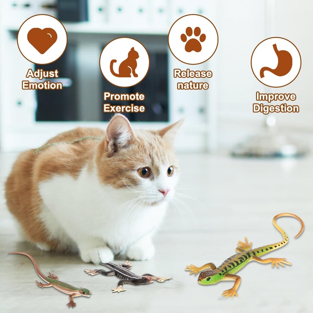 DONGKER Lucertola Giocattolo per Gatti,4 Pezzi Giocattoli Rettili Simulati in PVC per Gattini e Gatto Adulti di Età Superiore ai 6 Mesi e Regalo di Natale