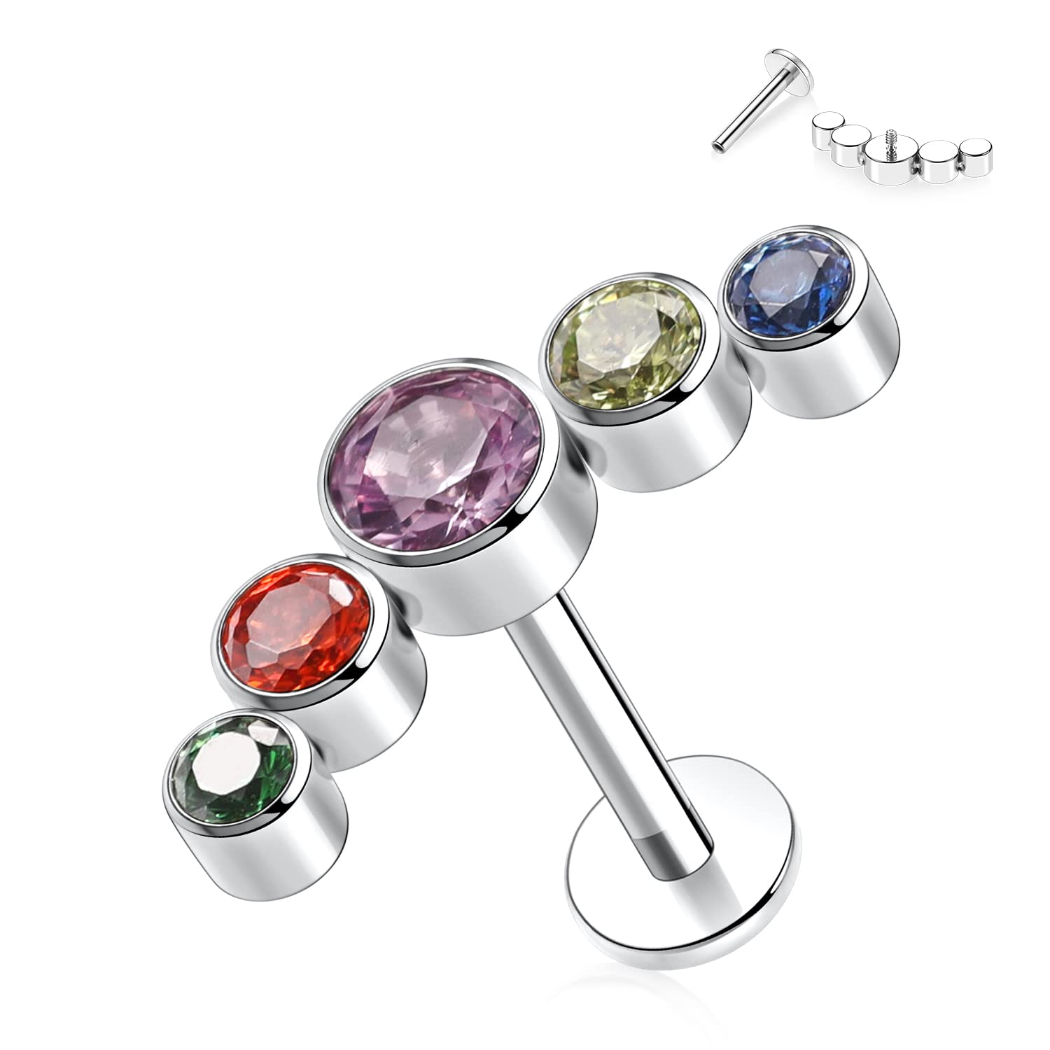 AROWRO 16G Labret Studs Lip Rings G23 Titanium Monroe Lip Piercing Jewelry Internally Threaded Helix Tragus Cartilage Conch Earring Women Girls Piercing Jewelry CZ Opal — view 10