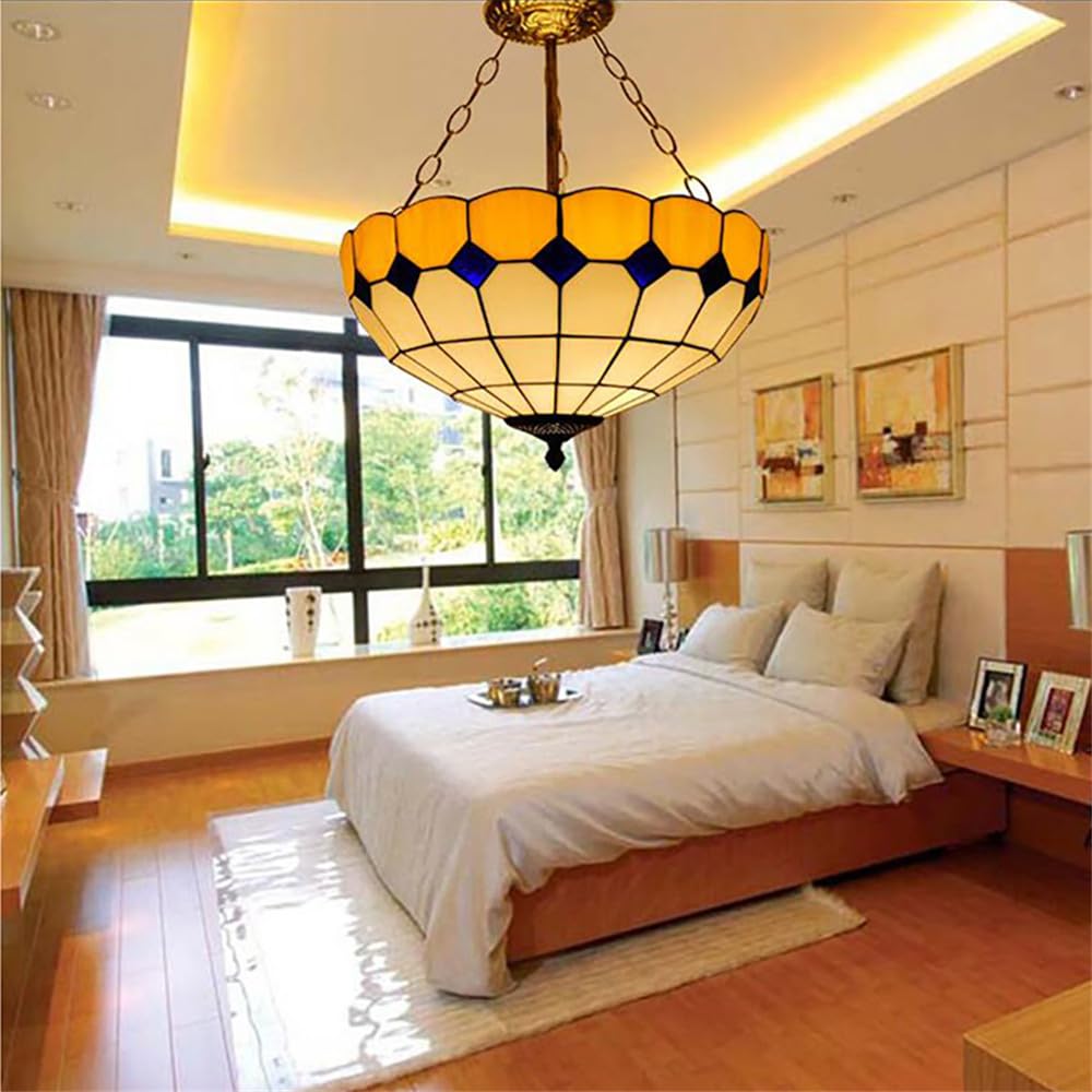 SXECAEPS Contemporary Color Glass Pendant Lights American Countryside Art Living Room Restaurant Bedroom Hotel Corridor Chandelier (A D30CM)