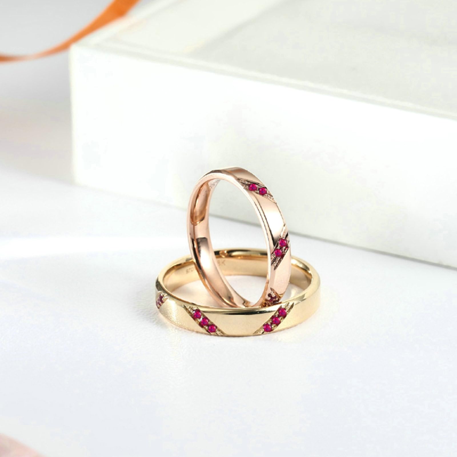 Frauen Ring Silber 925, Verlobungsring Damen Schlichter Streifen Design mit Rund Labor Erstellt Rubin Eheringe Hochzeitsringe Verlobungsringe Trauringe Rosegold