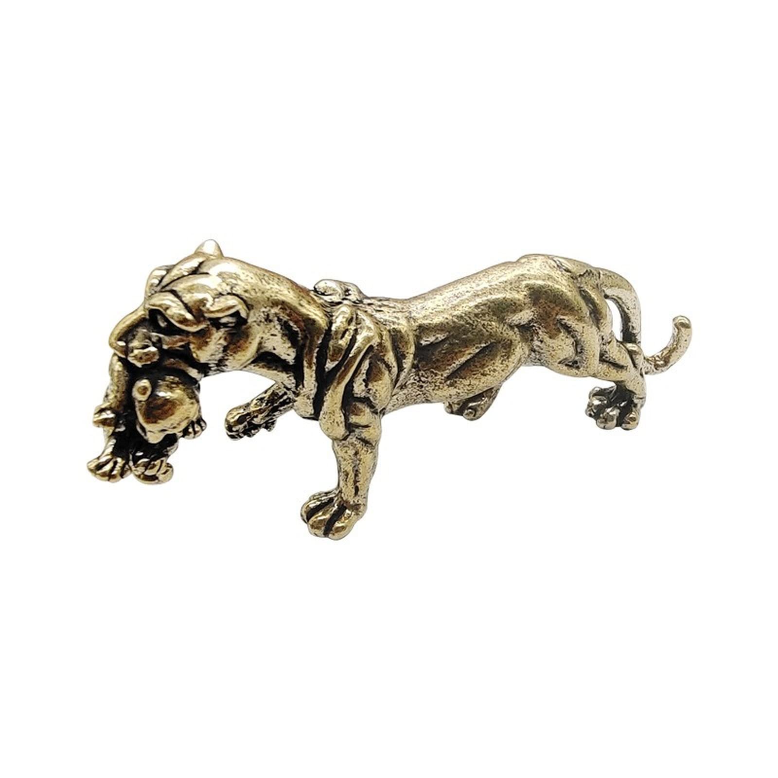 NGDFGR Na Solid Brass Animal Tiger Figurines Miniature,Funny Zodiac Tiger Statue Crafts Collection Desktop Small Ornament Home Sand Table Decor Accessories