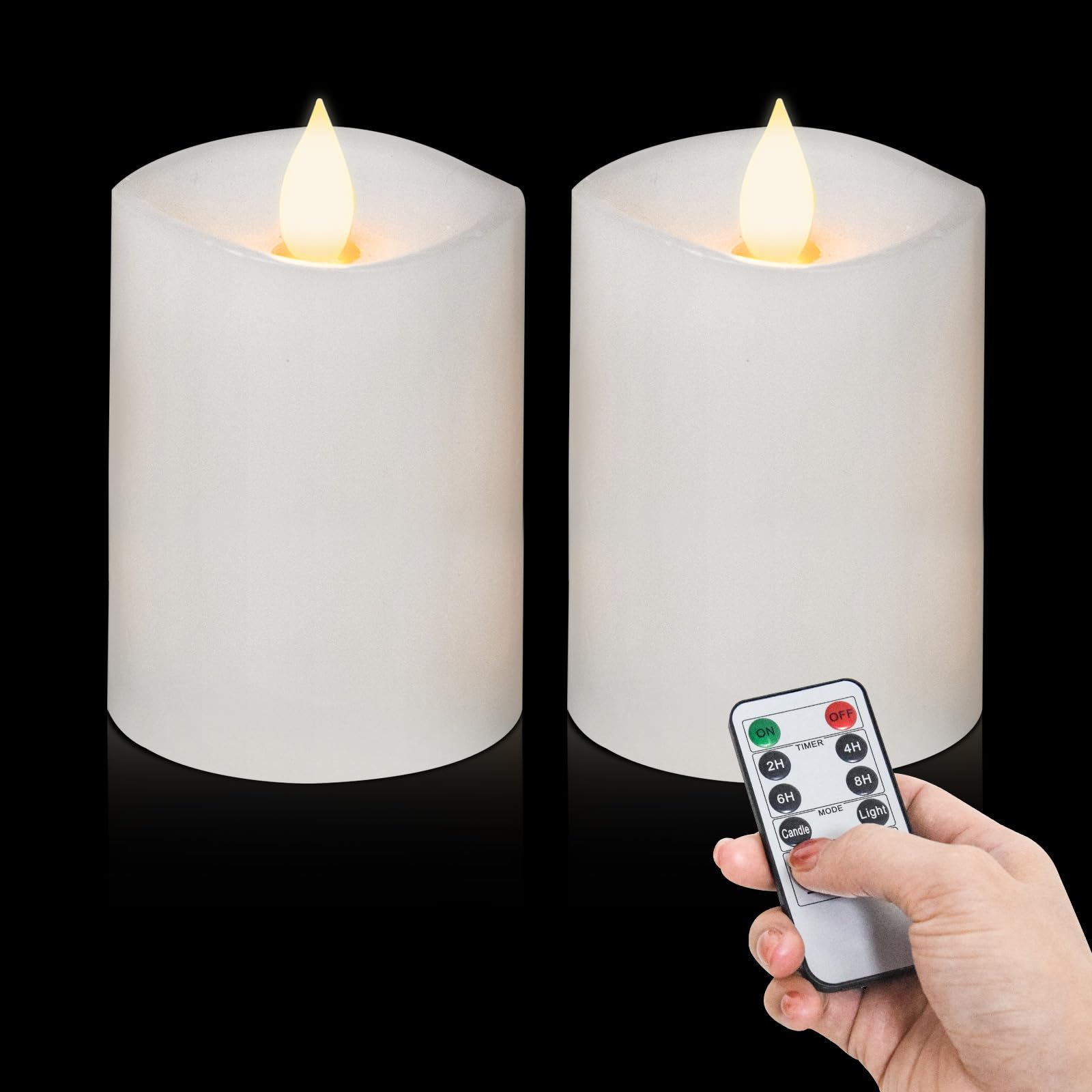 milysoek 3x4 Flickering Flameless Candles Set of 2,Real Wax LED Battery Operated Candles,with Timer,4 inch Flameless Candles with Remote,for Holiday Home Decor,White