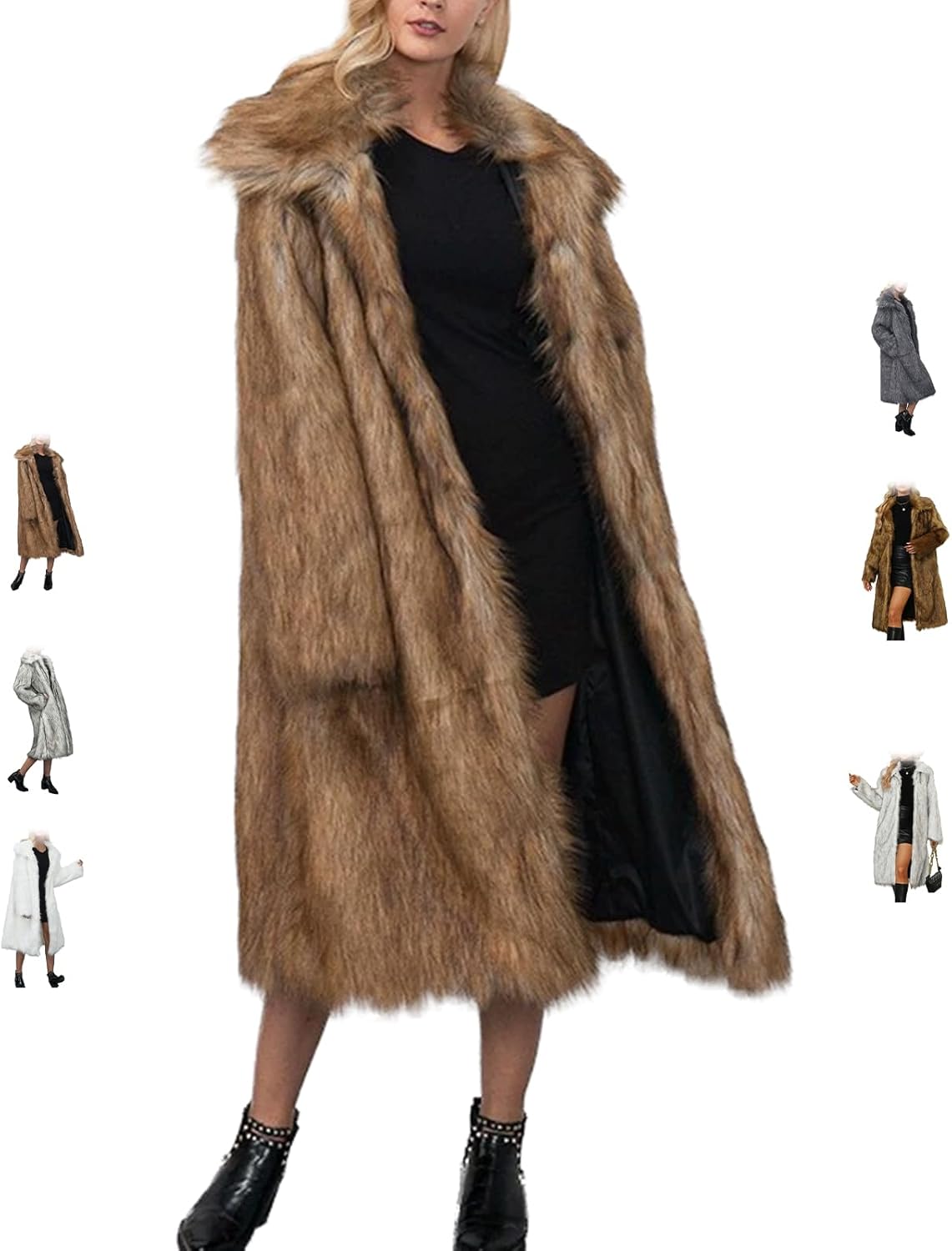 Womens Long Faux Fur Coat, Oversized Loose Winter Jackets Trendy Luxury Trench Coat 2026 Open Front Lapel Outerwear