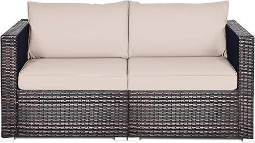 COSTWAY Sofá esquinero de ratán para patio, 2 piezas, muebles seccionales, cojĂn beige COSTWAY Sofá esquinero de ratán para patio, 2 piezas, muebles seccionales, cojĂn beige