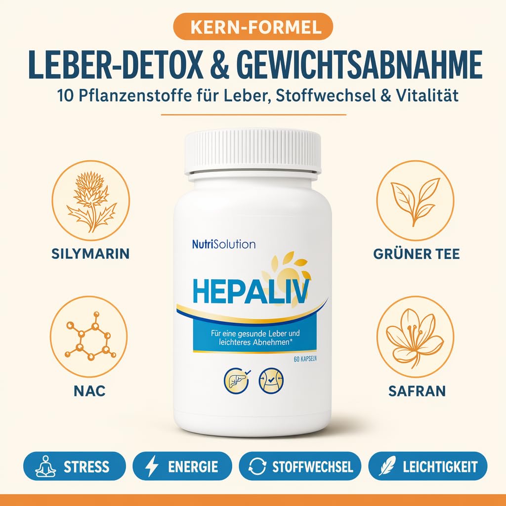 NutriSolution Hépaliv -Kapseln - Detox-Formel mit Mariendistel, Desmodium & Grüntee für gesundheit, Gewichtsmanagement & Fettverbrennung - 60 Kapseln (1)