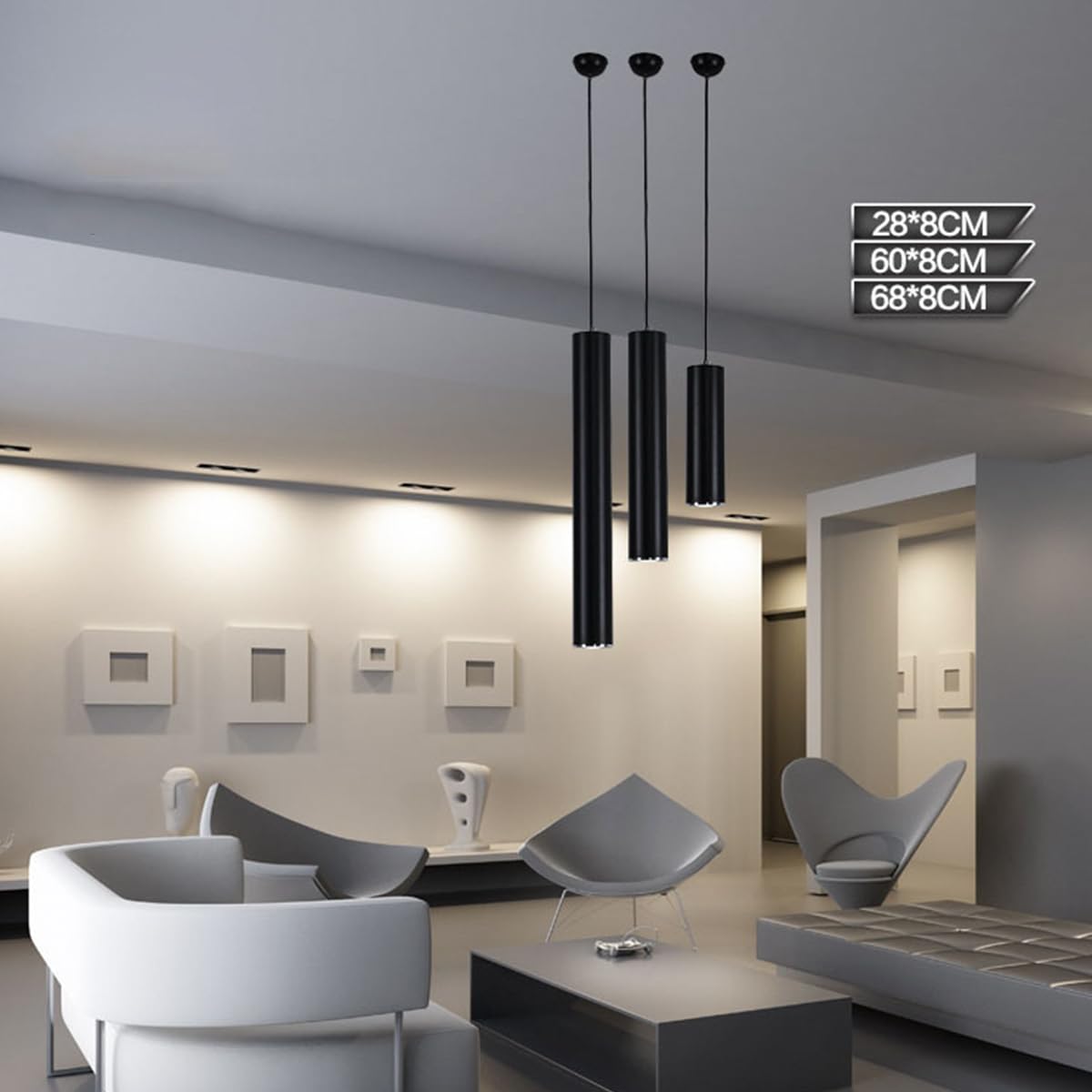 Lámparas Colgantes industriales de Aluminio Negro, lámpara LED de Tubo Largo, Foco para Restaurante, lámpara Colgante cilíndrica de 7 W, Altura Ajustable para Sala de Estar y pasil
