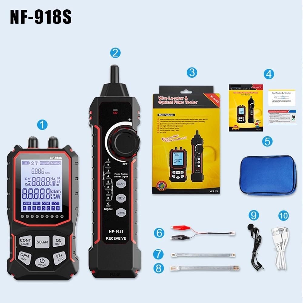 Tester per cavi di rete, Tester for cavi di rete, display LCD, localizzatore, misuratore potenza ottica PoE, visivo guasti, strumenti