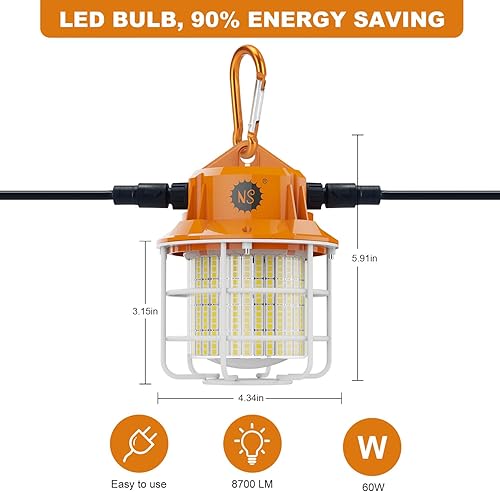 Miniatura 3 de Luz de trabajo temporal LED de 60 W, 8700 lm, luces de trabajo de construcción, 5000 K, luz diurna, blanco, portátil, enlazable, luces de trabajo