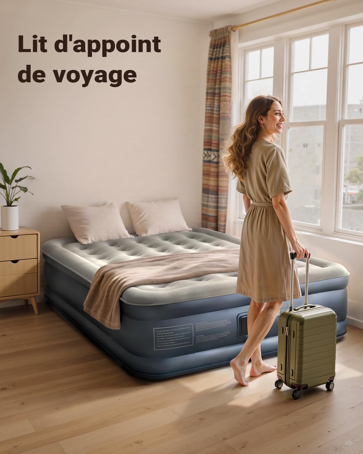 iDOO Matelas Gonflable 2 Personnes, Lit Gonflable avec Pompe Electrique Intégrée, Matelas pneumatique pour l’extérieur et Le Camping, 152 x 203 x 38 cm, 295 Kg Max