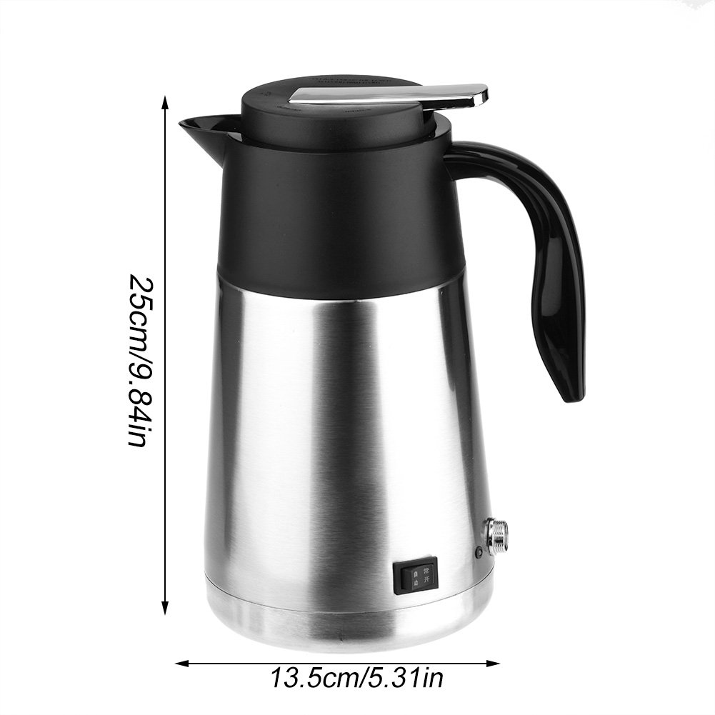 SIXRUN 1200ml Czajnik Samochodowy, 12V 24V Przenośny Czajnik Podróżny z Automatycznym Wyłącznikiem i Rurką Grzewczą ze Stali Nierdzewnej 304 na Wyprawy i Kemping (24V)