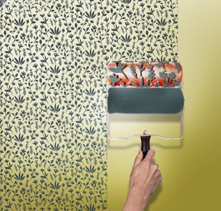 Image of Floral Garden Pattern Paint Roller - 6-Inch Embossed Rubber Roller for Wall Texture, Home Decor, and DIY Art Projects (DPR-05)