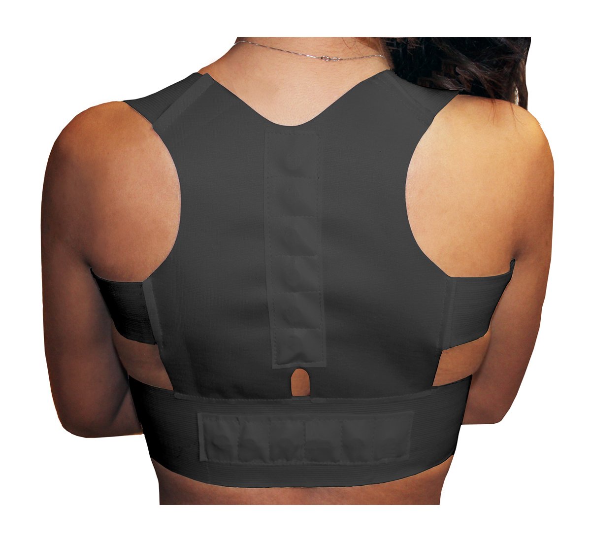 PU Health Pure Acoustics Back Support Brace Adjustable Brace Posture Corrector, Black, 0.56 Pound