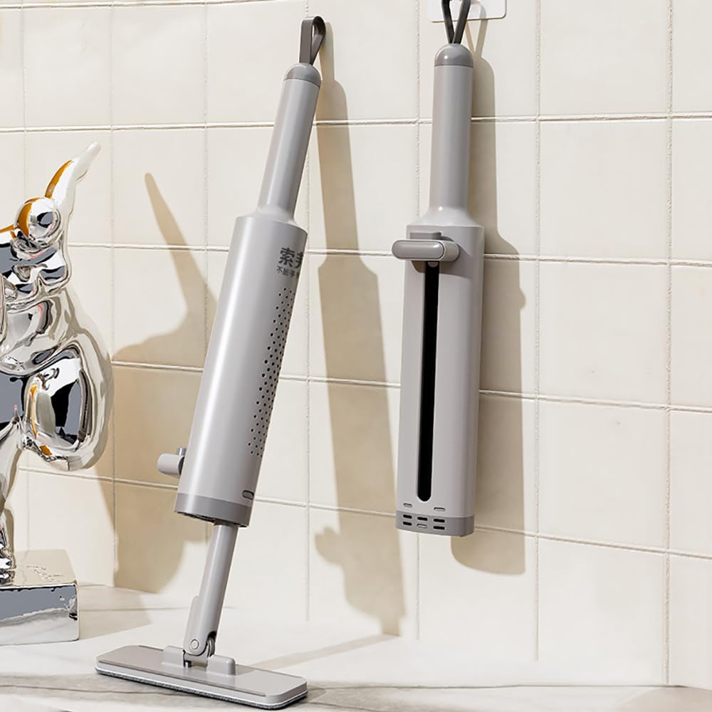 MUMOO BEARPortable Mini Mop, Self-Squeeze Mini Mop with 2 Reusable Microfiber Pads, Strong Absorbent Cleaning, Ideal for Bathrooms, Kitchens, Floors and Small Spaces (Rectangle)