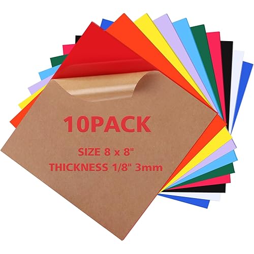 Adrattnay Acrylic Sheets 1/8 Thick, 10Pcs 8 x 8 in Colored Acrylic Sheets 3 mm for Laser Cutting, Opaque Acrylic Sheets Acrylic Panel with Protective Paper for Laser Engraving Material DIY Crafts
