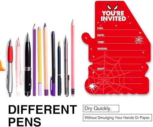 Miniatura 4 de Invitaciones para fiesta de 4 cumpleaños de superhéroe con purpurina para niños de 4 años, invitaciones con sobres, juego de 20