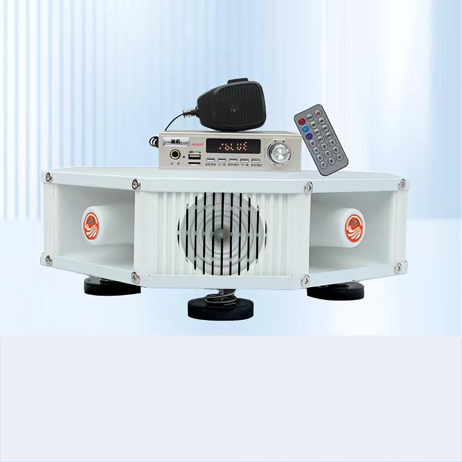 Amplificador para Coche, Altavoz Publicitario De Alta Potencia, Sonido De 360°, Compatible con Lectura De Disco TF/U, Conexión De Micrófono, Conexión BT, 4 Tweeters + 4 Woofers