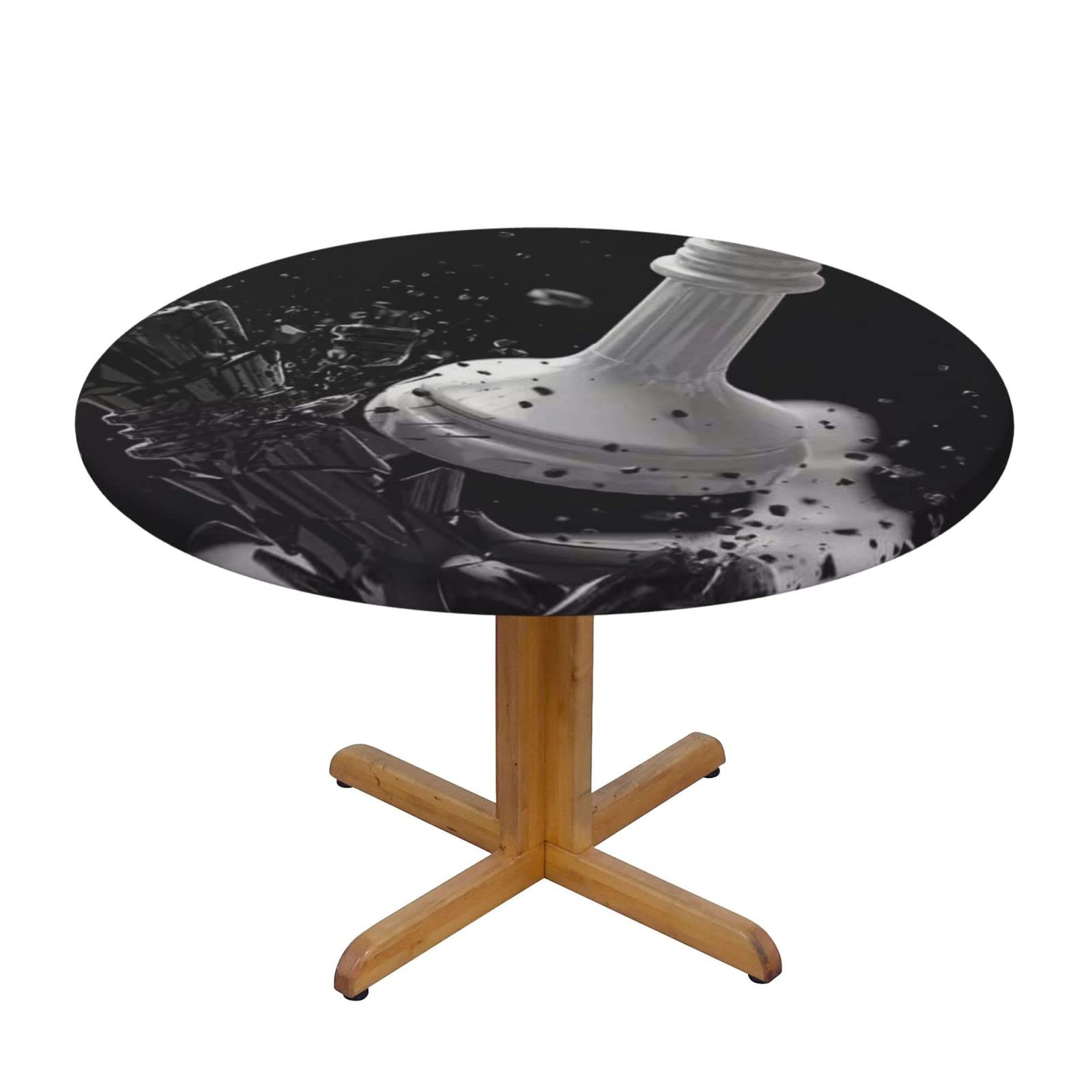 Lsjuee Round Fitted Tablecloth 45-50in Elastic Edged Table Cloth for Kitchen Dining Party Home Decor - Chess Battle Black and White