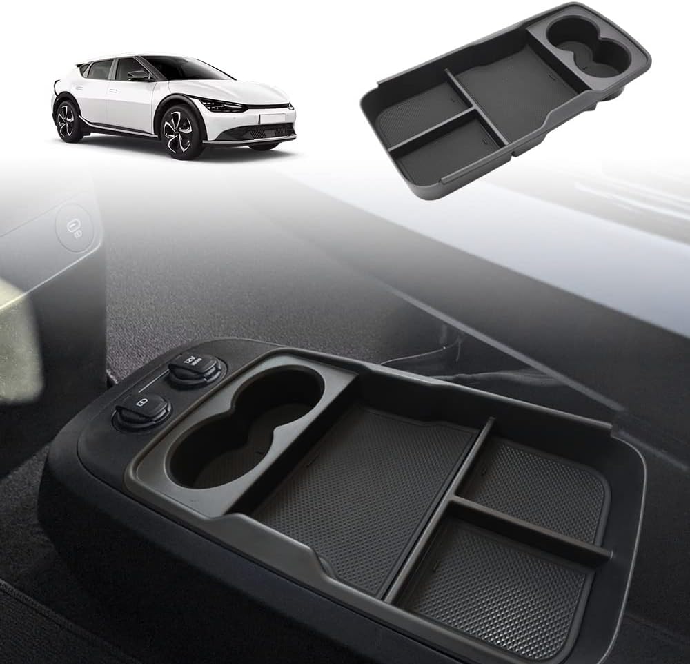 BestEvMod Lower Center Console Organizer Compatible with 2025 2022-2024 Kia EV6 Accessories Tray Interior Accessories Storage Box ABS Material with PVC Trim (Lower Organizer V1)