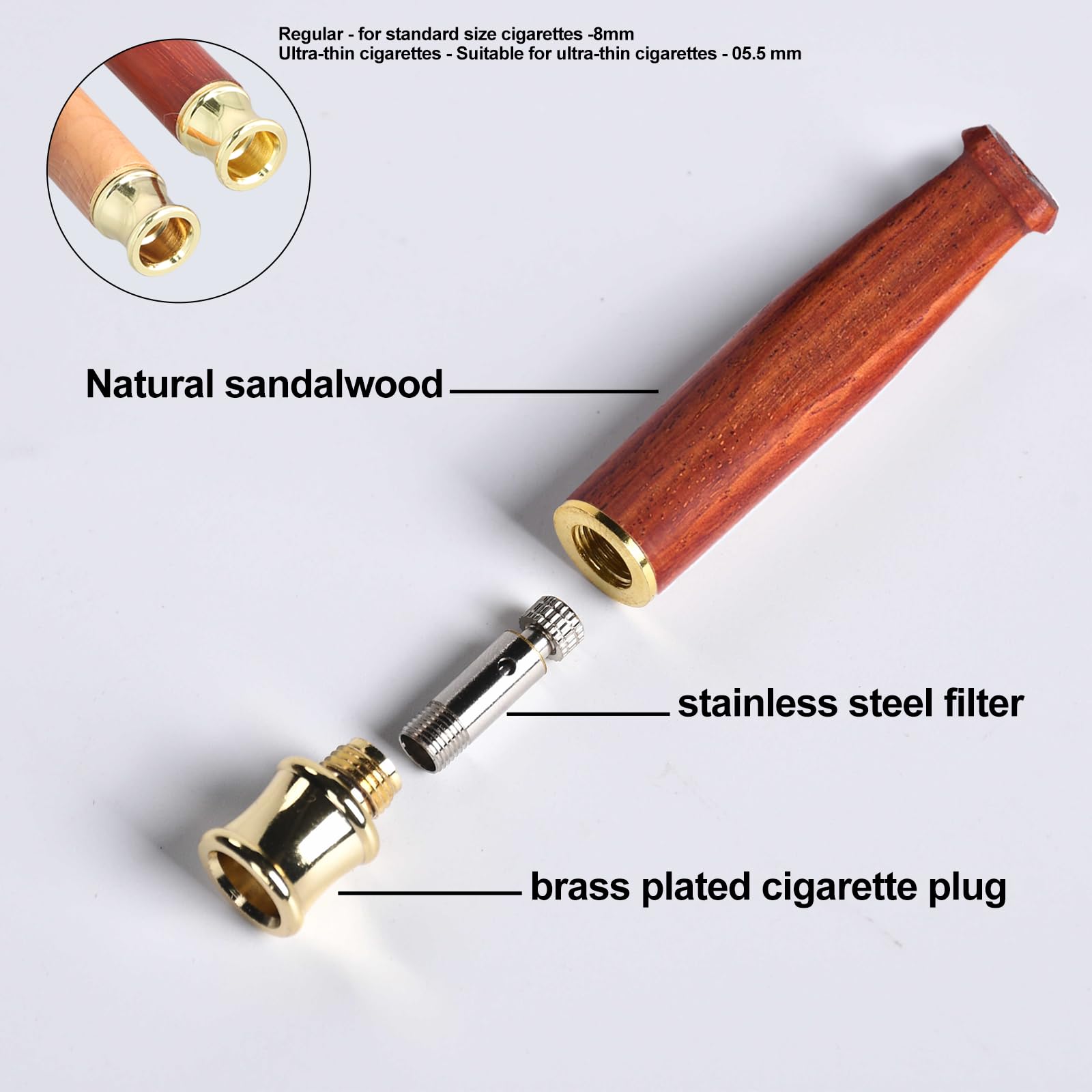 Bocchino Per Sigarette In Legno - 2 Pezzi Riutilizzabili, Con Filtro, Per Sigarette Sottili E Normali - Foto 6