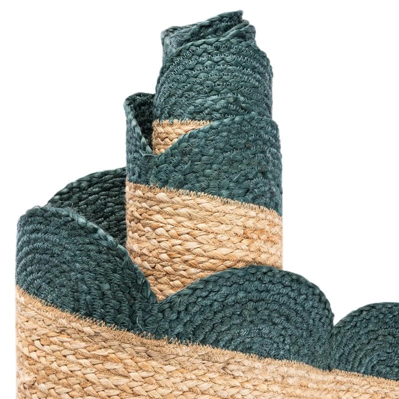 Alfombra de yute festoneado natural y verde 2.6x6 pies Aizza Trends para pasillo 3