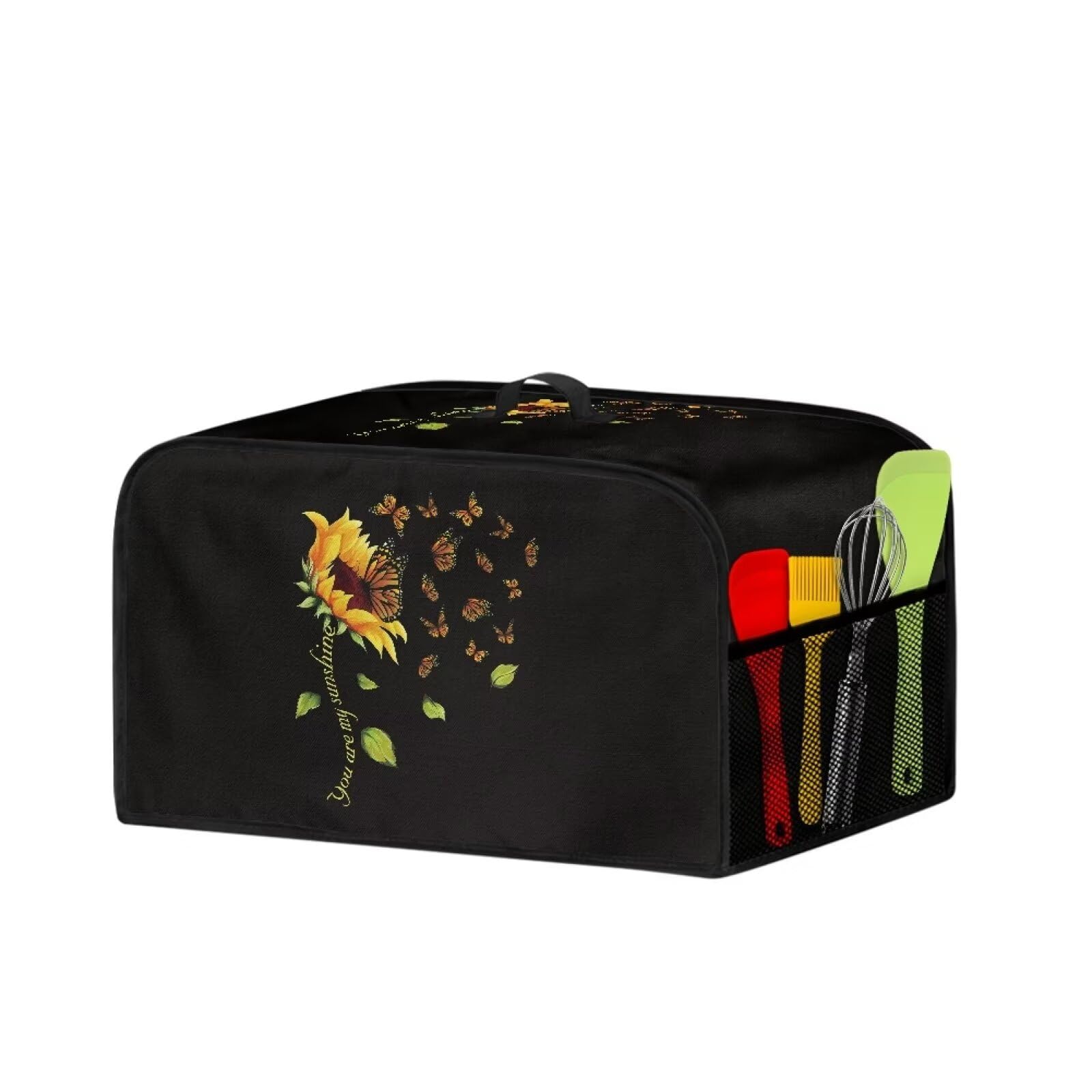 Suhoaziia Slow Cooker Cover Fitted Most 6-8qt Kitchen Oval Slow Cooker Portable Stain Resistant Crock Pots Cover Case with Mesh Pocket for Accessories, Sunflower Butterfly Print