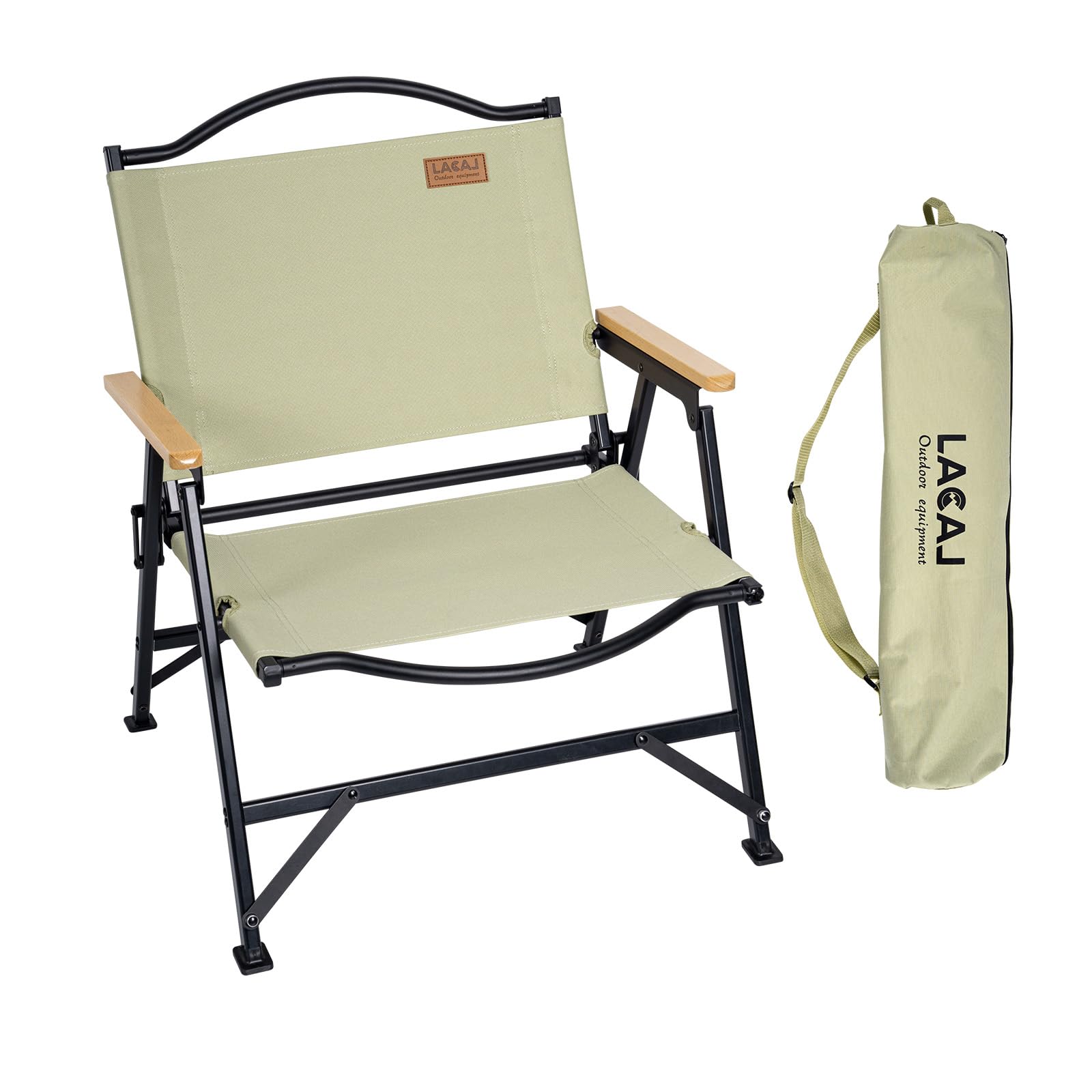 Folding Camping Chair for Adults Outside, Heavy Duty Aluminum Alloy Frame with Armrest, Comfortable Ripstop Oxford Cloth, Easy for Camping, Hiking, Picnic, Party(Beige M Size)