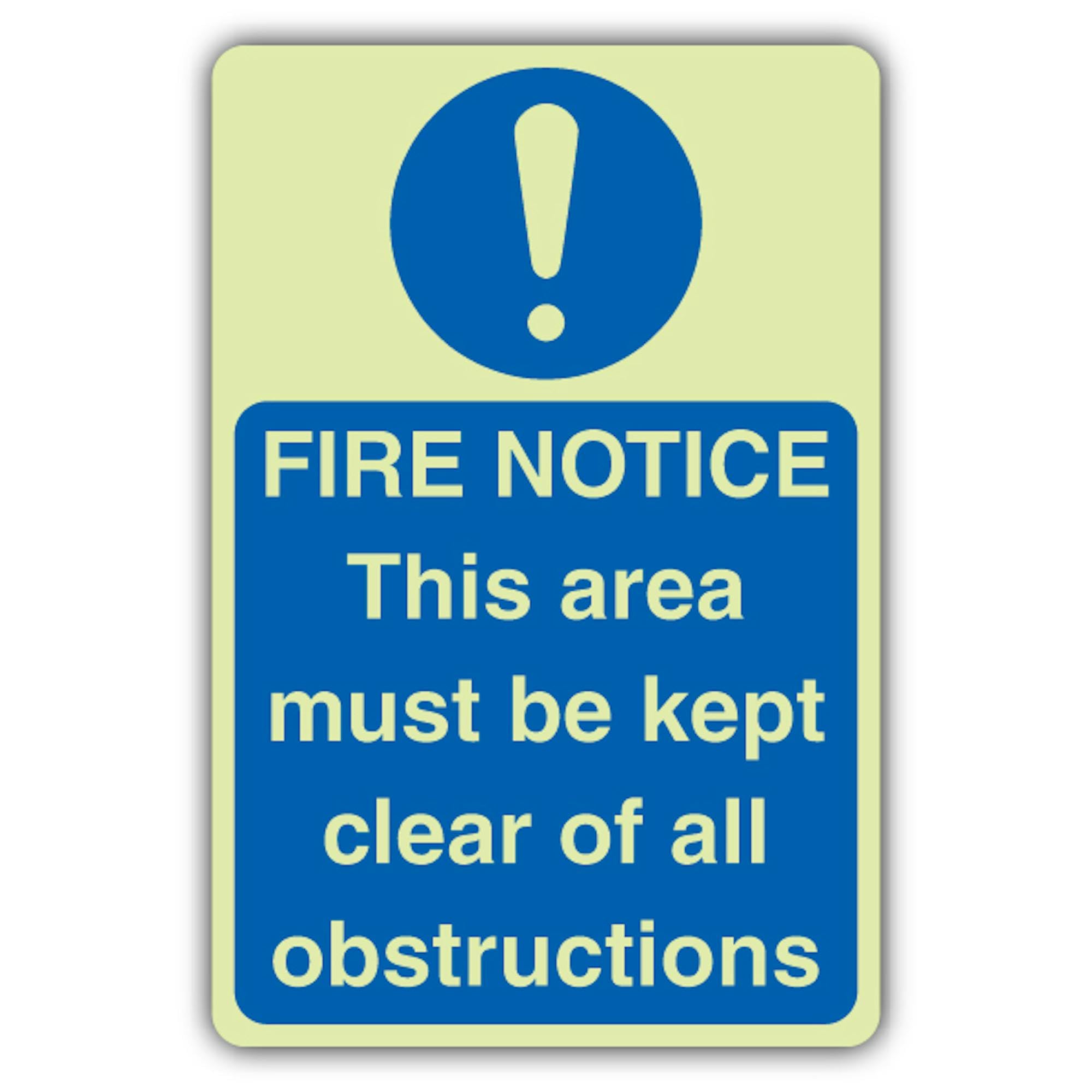 Cartello di sicurezza con scritta "V Safety Glow In The Dark Fire Notice" Keep Clear Of All Obstructions, 300 x 450 mm, realizzato in vinile autoadesivo a doppio bagliore, segnaletica antincendio