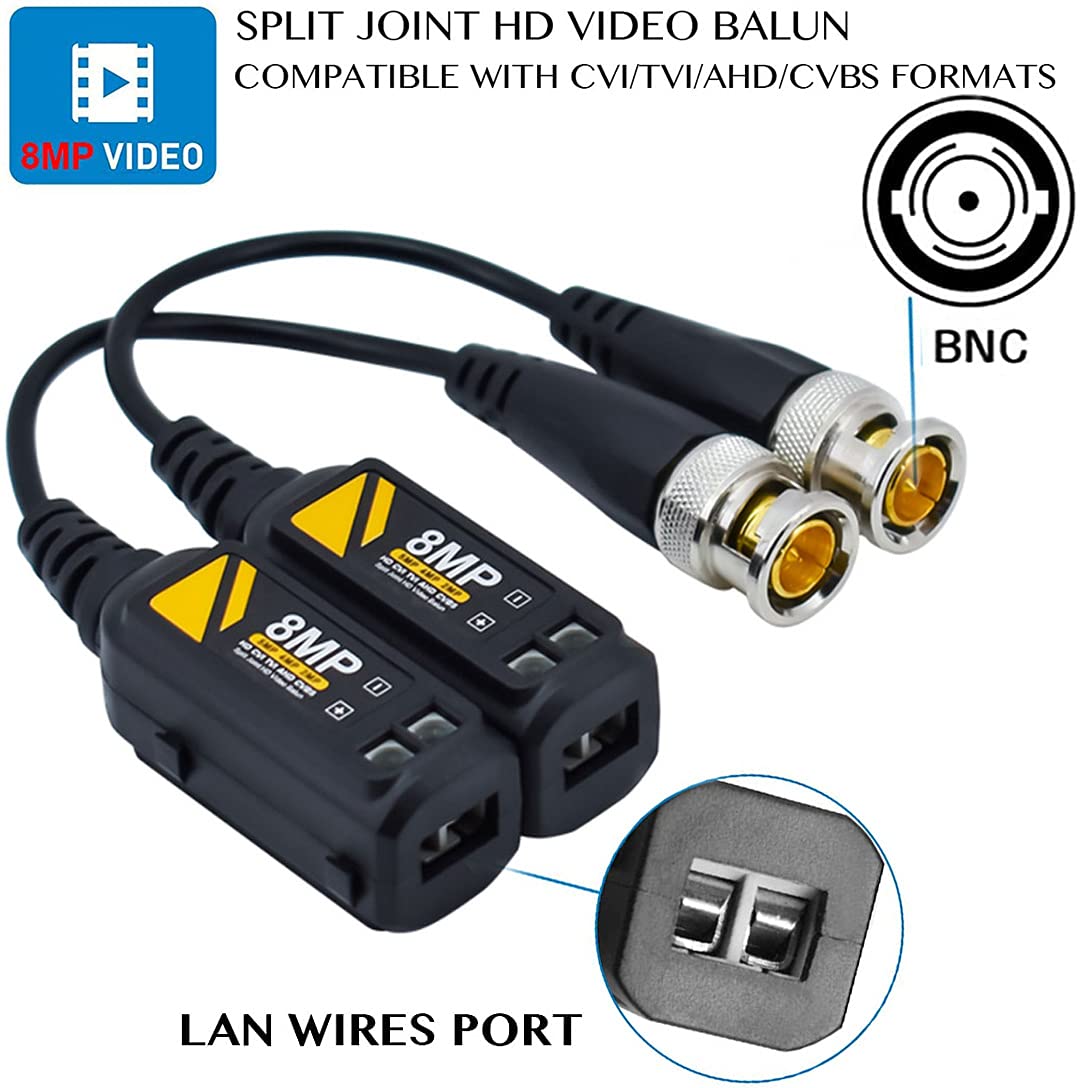 Greluma 2 paia trasmettitore ricetrasmettitore video balun BNC HD passivo 8MP/4K tramite cavo RJ45 UTP Connettori cavo AHD/TVI/CVI/CVBS per telecamere di sicurezza CCTV 720P/960P/1080P/3/4/5/8MP