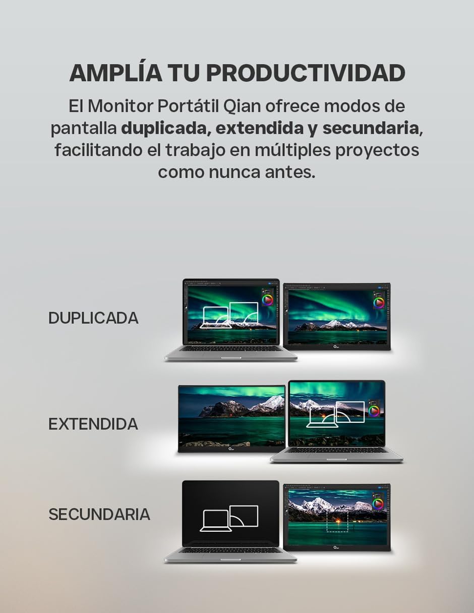 Qian Monitor Portátil IPS Full HD de 15,6" a 60Hz 1920 × 1080 con Soporte, Altavoces Duales, Segunda Pantalla Ultradelgada para Ordenador Portátil/PC/Mac/PS3/4/5/Xbox