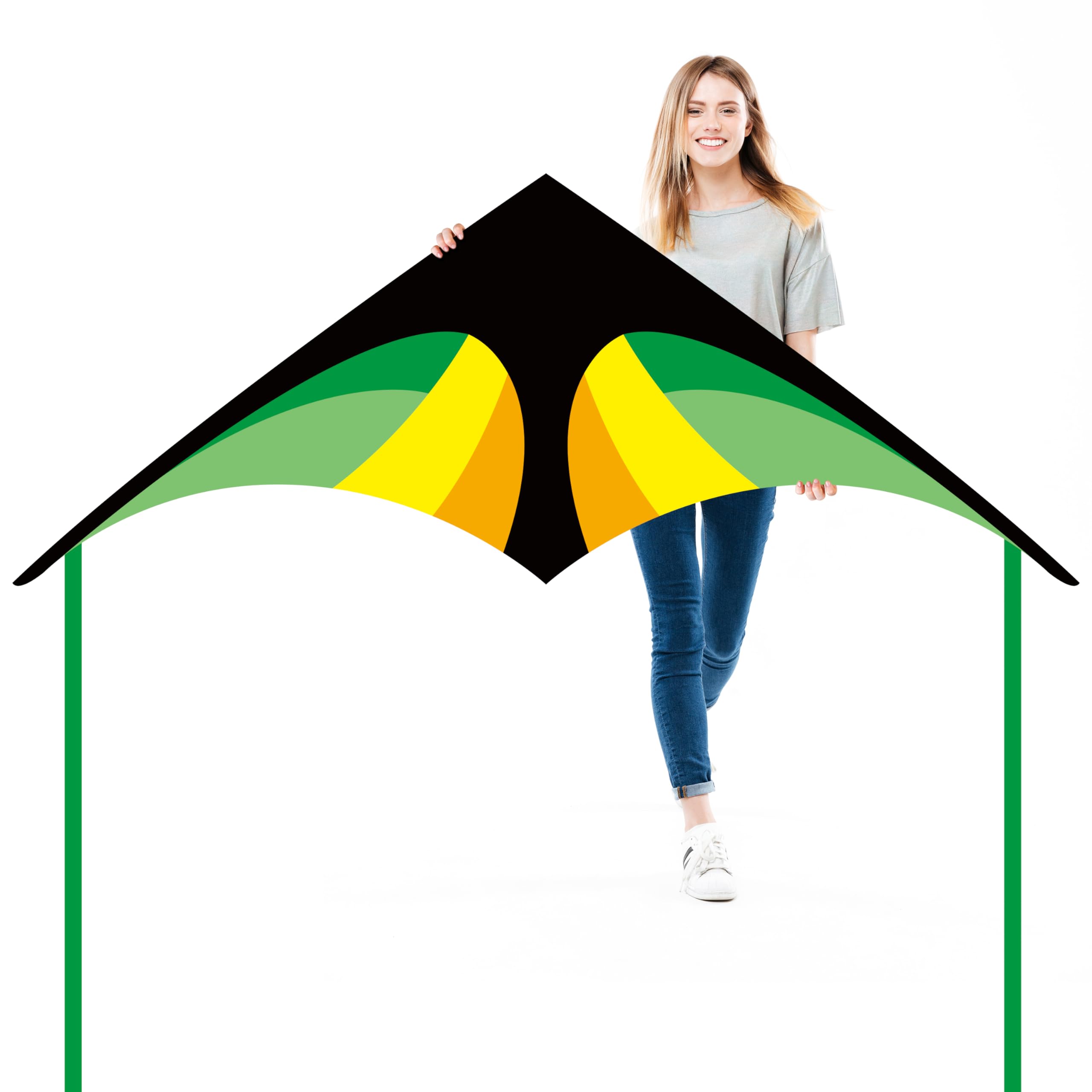 JEKOSEN 55" Delta Kite Large Kites for Kids and Adults Beginners Easy to Fly Single Line String for Beach Trip Park Outdoor Activities Green/Yellow