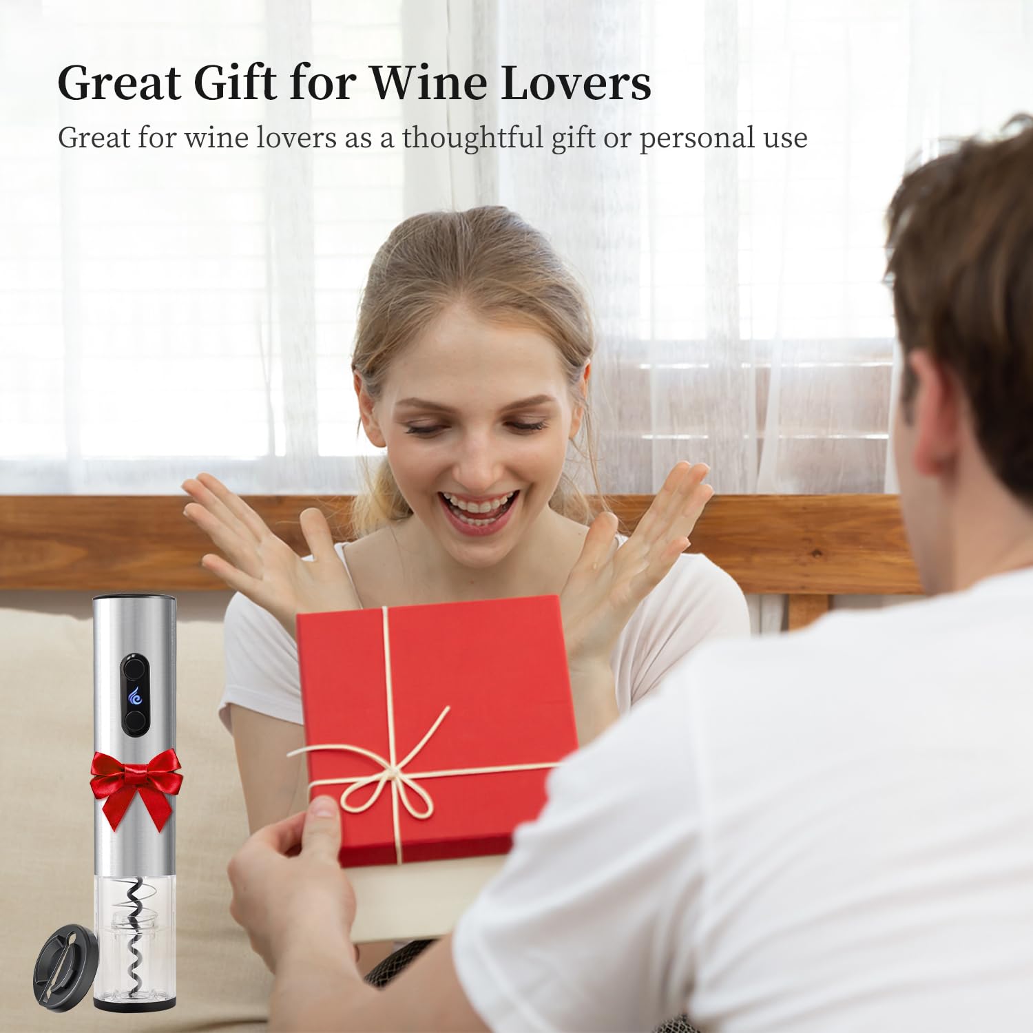 ELMWAY Electric Wine Opener Electric Wine Bottle Corkscrew Opener With Foil Cutter Set Battery Operated Cordless Stainless Steel Bottle Opener For Home Bars Opener Battery Operated