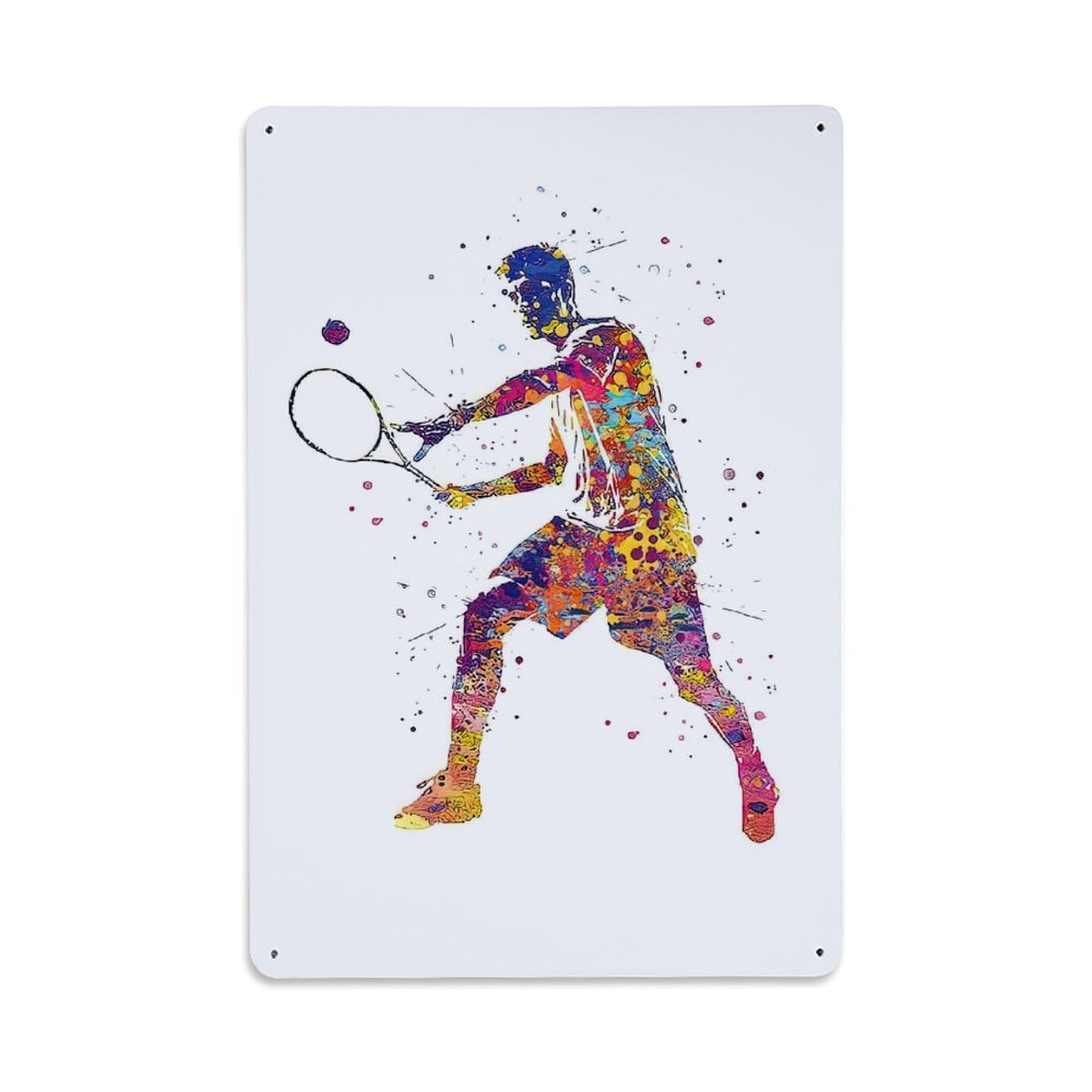 Watercolor Sports Tennis Metal Tin Sign Plaque Wall Decor for Cafe, Club Bar, Office, Home Garden Metal Poster 8x12Inch