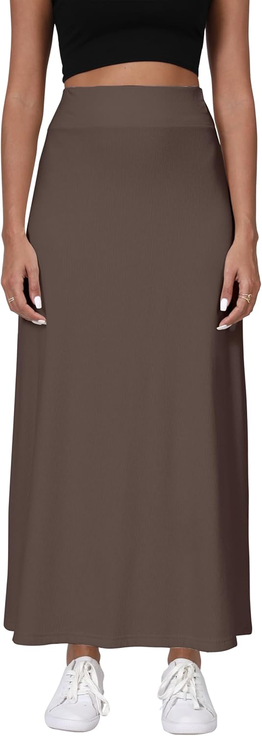 EXCHIC Women's High Waisted A-Line Maxi Skirt Elastic Waist Flowy Long Skirts for Women - Image 3