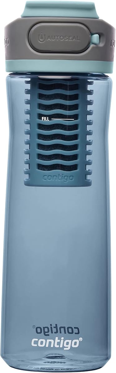 Contigo Clybourn Botella de agua con filtro FreeFlow de plástico y tapa AUTOSEAL a prueba de derrames, 24 onzas, Dark Ice