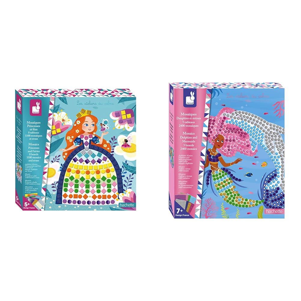 Coffret Mosaïques Princesses Et Fées Janod - 8 Tableaux à Paillettes Et Strass - Activité Créative Dès 5 Ans