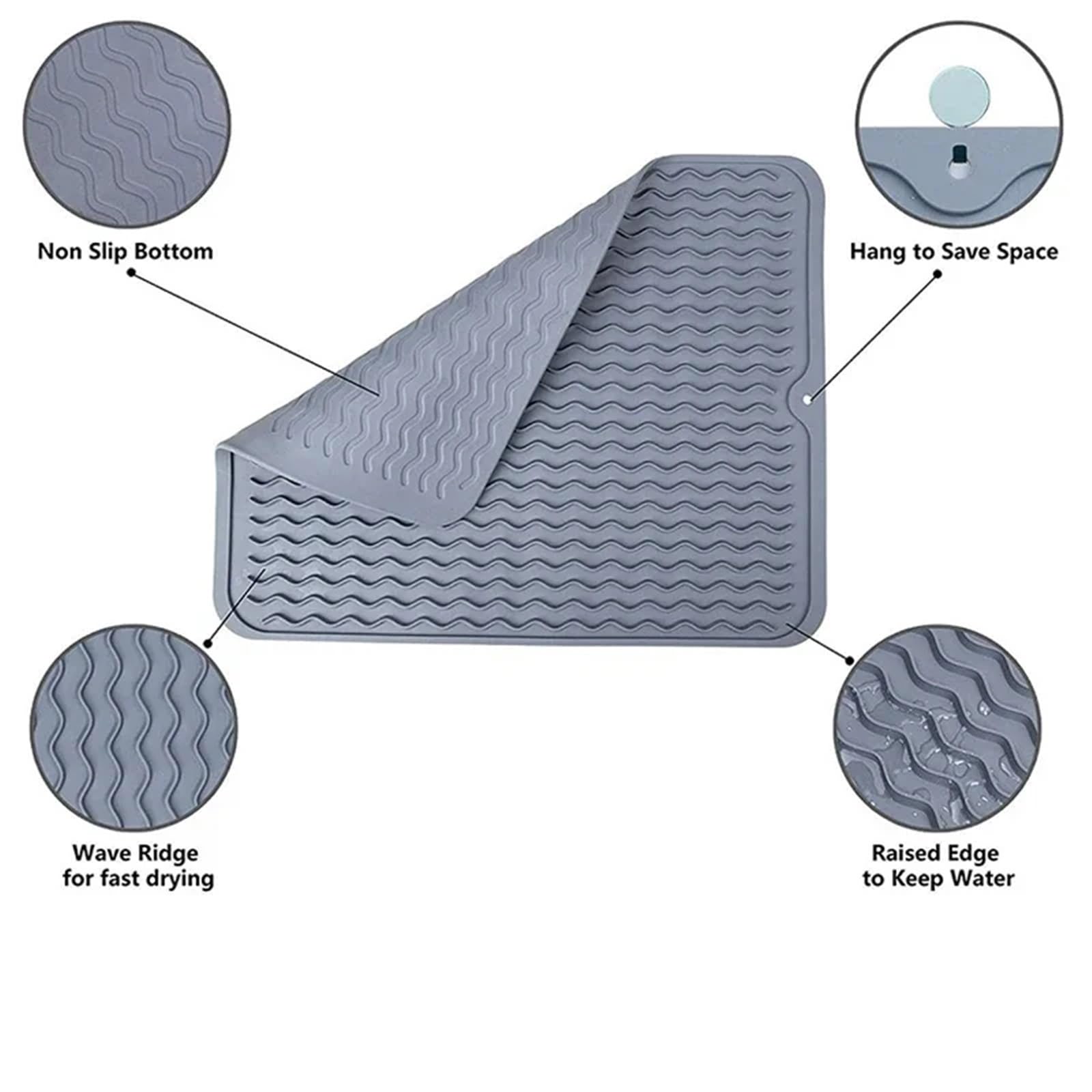 Tapis De Cuisine Pour Le SéChage De La Vaisselle Tapis de séchage de vaisselle en Silicone, épaisseur, résistant à la chaleur, dessous de plat, plateau d'égouttage, sous-verres, support de Pot antidér