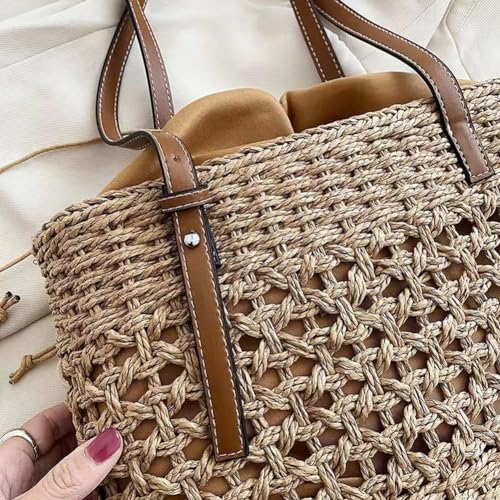 Bolso tote bohemio de paja tejido a mano con correa ajustable miniatura 2