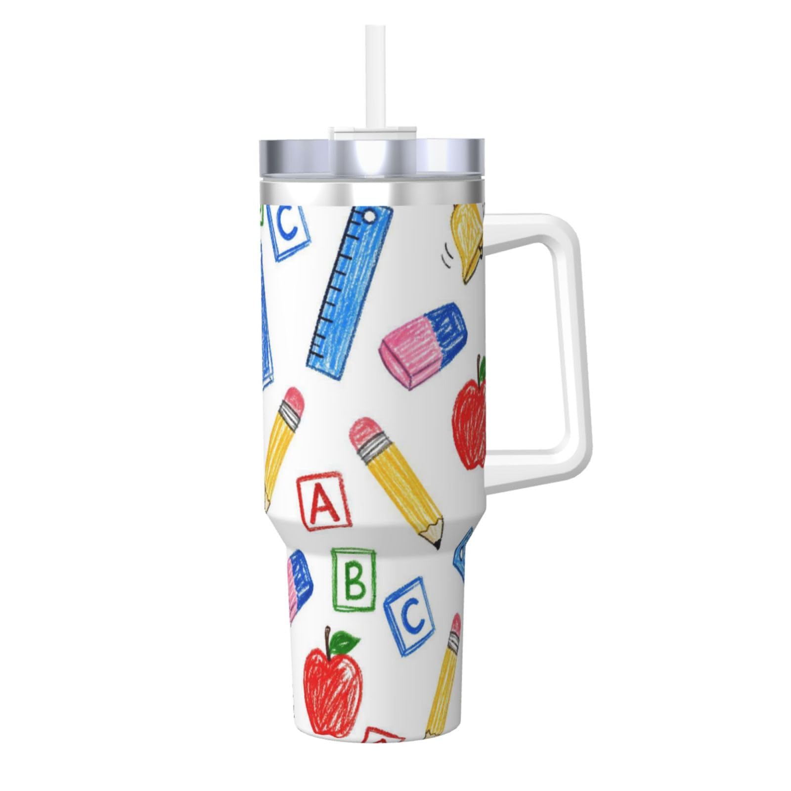 Taza de café reutilizable Crayon Doodle: vaso de 40 oz con pajilla