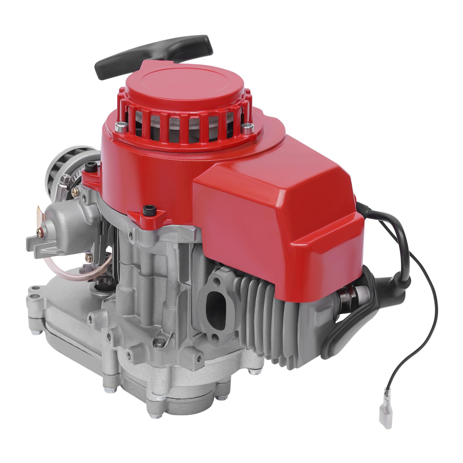 Motore 49cc Mini Moto, Motore a Due Tempi Monocilindrico, Raffreddato ad Aria, 1,7kW/3PS,Carburatore a Galleggiante,Avviamento a Fune Automatico,Alta Potenza e Durata,Compatibile Pocket Bike
