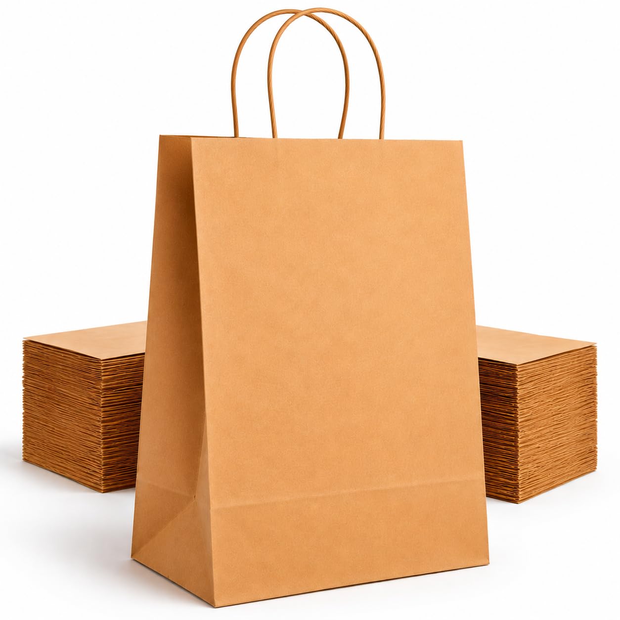 Huruc 100 Pcs Brown Paper Bags With Handles,130Gsm, Large Paper Gift Bags, Eco-Friendly Kraft Shopping Carrier Bags For Wedding, Christmas, Easter, B