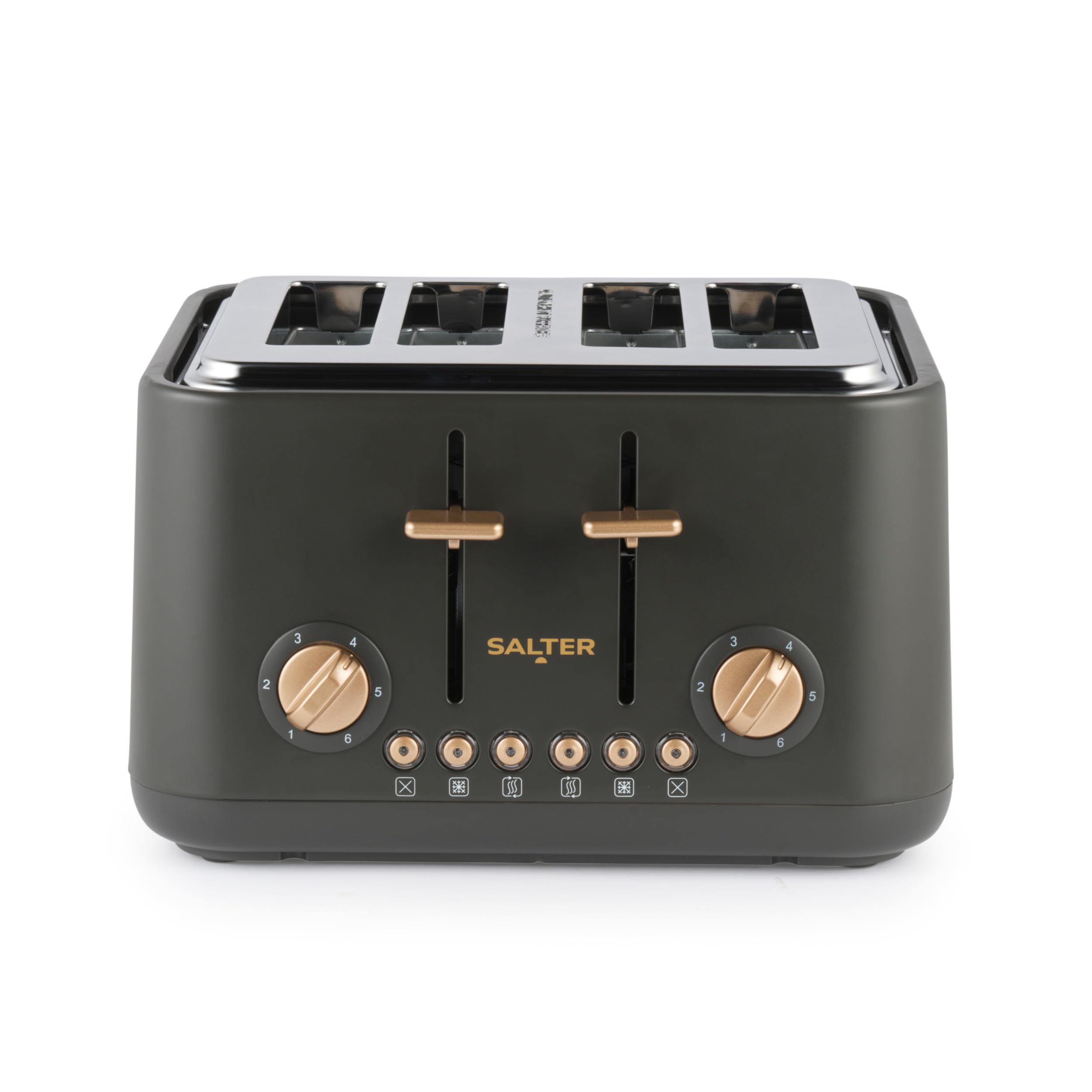 Salter Pebble 4 Slice Toaster – Wide Slot Bread Toaster with High Lift Eject, 6 Browning Levels, Self-Centring Slots, Removable Crumb Tray, Defrost/Reheat/Cancel, Charcoal