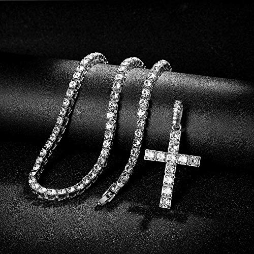 Cruz gelada, touro, bolsa de dinheiro, 23 e mais pingentes em corrente de tênis para homens ou mulhe