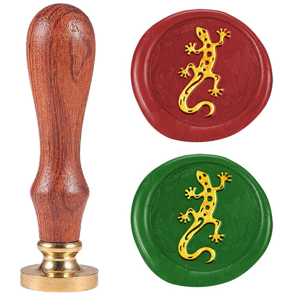 DELORIGIN Gecko Wax Seal Stamp 1" Animal Vintage Sealing Stamps Removable Brass Head Seal Stamp with Wooden Handle for Envelope Greeting Card Wedding Invitations Wine Package Gift Wrapping