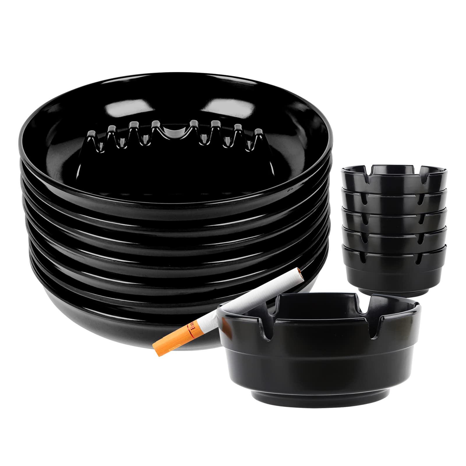 A Bundle of 6Pcs 4" and 7Pcs 7" Plastic Ashtrays, Round Black Tabletop Ashtray Ideal for Indoor Outdoor Patio Bar Restaurant Hotel and Party Use(13PCS in Total)