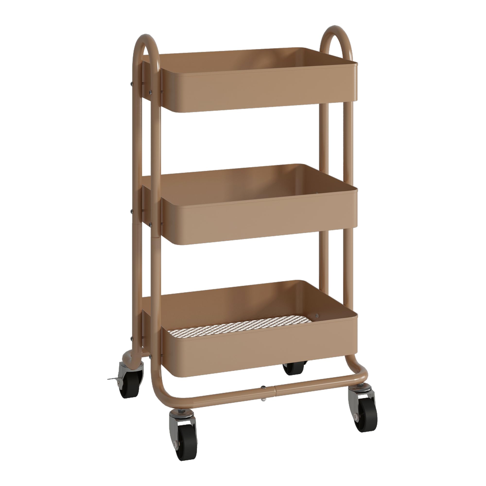 [en.casa] Carrello da Stoccaggio in Acciaio con 3 Contenitori Sovrapposti e Ruote Organizzatore Multiuso per Casa Ufficio Garage - Marrone Chiaro