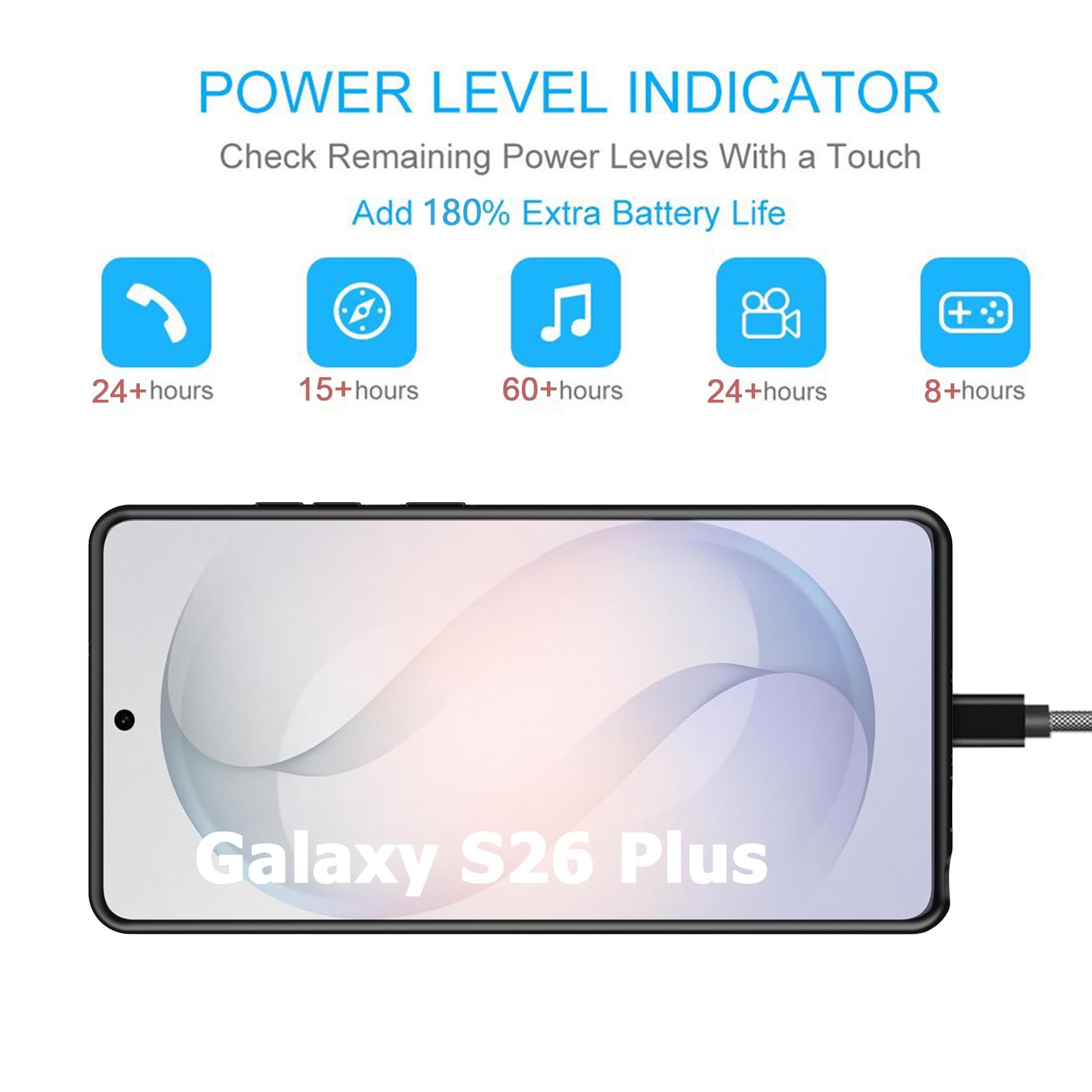 Custodia con batteria per Galaxy S26 Plus, aggiornata 12000 mAh, custodia protettiva wireless portatile compatibile con Galaxy S26 Plus 5G (6,7 pollici) batteria estesa ricaricabile (nero)