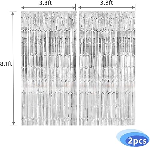 Miniatura 6 de Cortina de flecos de papel de oropel plateado para decoración de fondo de fiesta para graduación, cumpleaños, boda, compromiso, novia, baby shower,