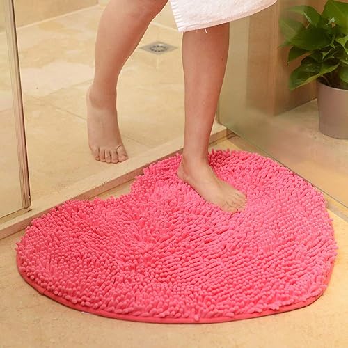 Miniatura 11 de vctops Alfombras de baño de felpilla en forma de corazón, extrasuaves y absorbentes, antideslizantes, lavables, alfombra de felpa para bañera, baño