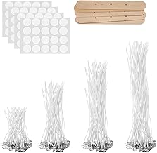 Candle Wicks 200 Candle Wicks 5cm/10cm/15cm/20cm Natural Candle Wicks with Wooden Wick Holder and Double Sided Adhesive for Candle Making