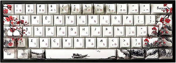 Plum Blosoom Keycaps Japanese Keycaps 80 Keys Custom Keycaps PBT Dye Sublimation Cherry Profile Keycaps Suitable for ANSI/ISO Layout 61/64/67/68 Cherry MX Swtich Gaming Mechanical Keyboard…